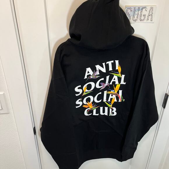 •NWT• Black Anti Social Social Club Bird of Paradise Hoodie Men’s XL - Picture 3 of 8